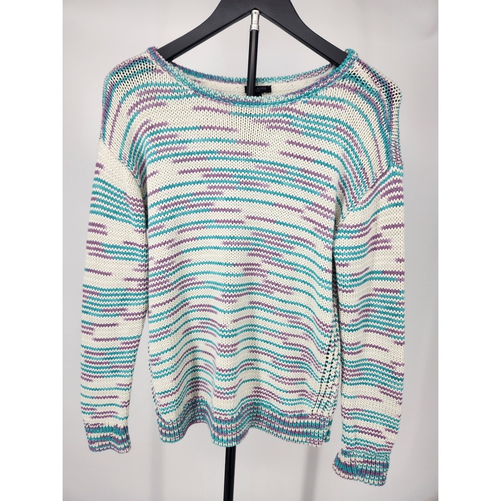 Talbots Petite Space Dye Knit Sweater MP Purple Teal Cotton Blend Pullover